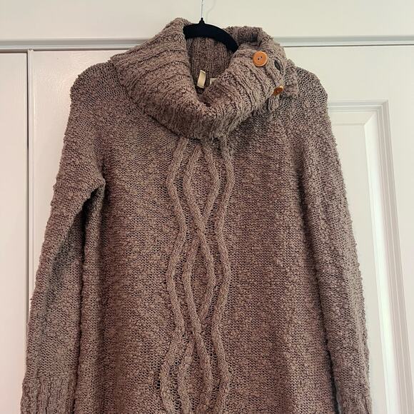Moth Women's Loose Knit Chunky Turtleneck Sweater Taupe Brown Size XS - Picture 3 of 8